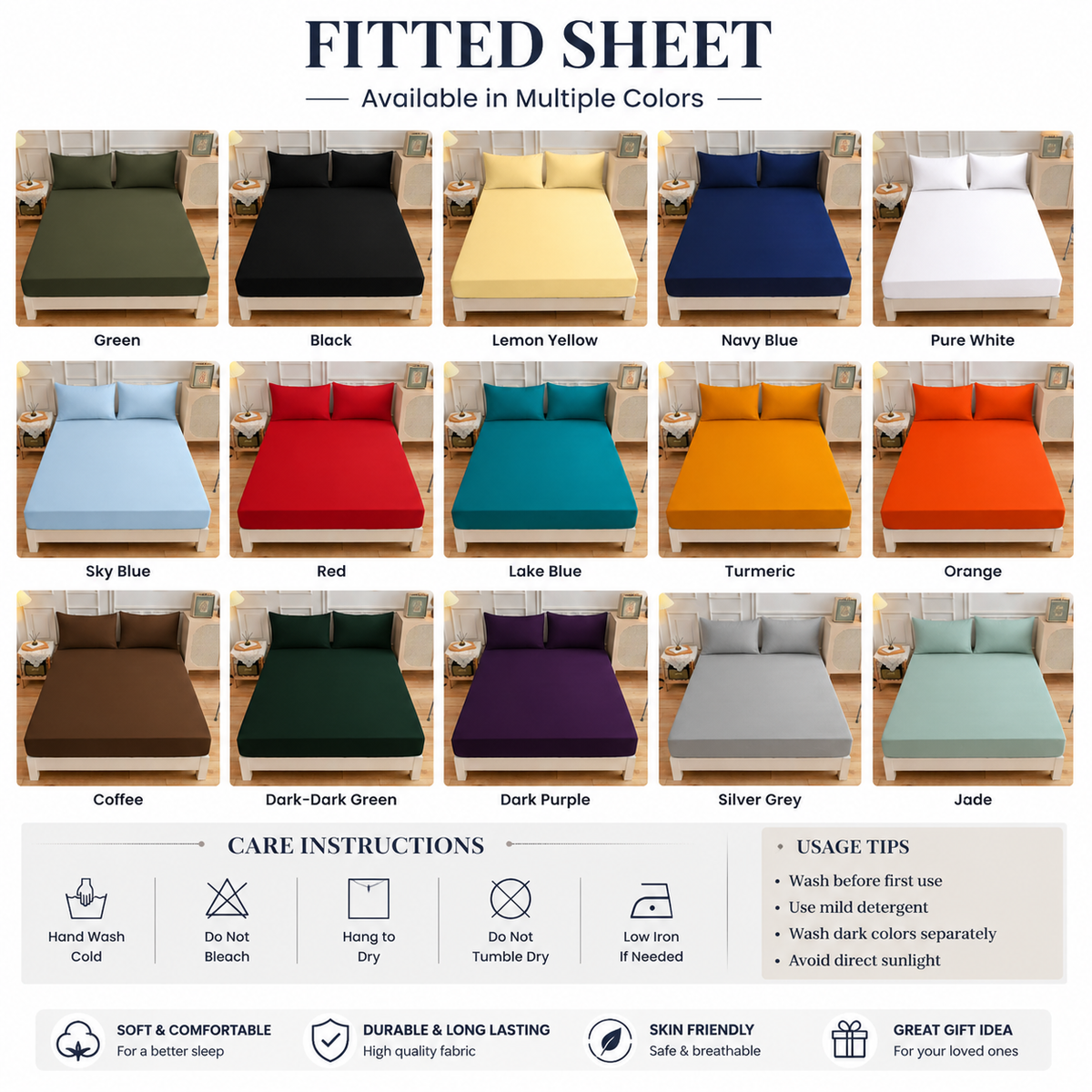 Plain Polyester Fitted Sheet or Pillowcase | Velvettrenchvibes