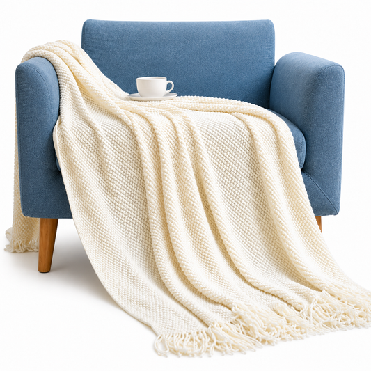 Solid Chenille Throw Blanket with Fringe | Velvettrenchvibes