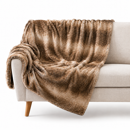 Brown Faux Fur Throw Blanket 50 x 60 Inch | Velvettrenchvibes
