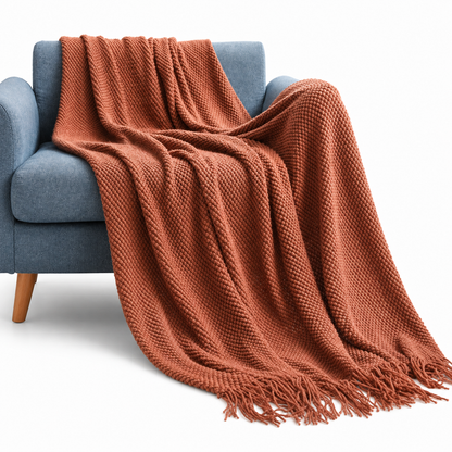 Solid Chenille Throw Blanket with Fringe | Velvettrenchvibes