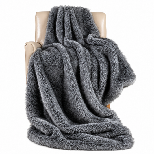 Faux Fur Throw Blanket 60 x 80 Gray 740GSM | Velvettrenchvibes