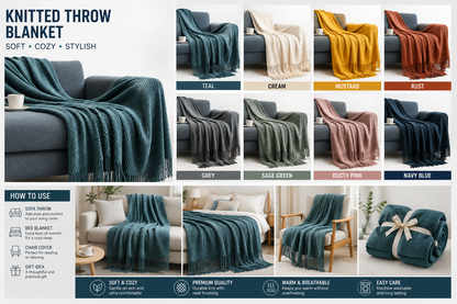 Solid Chenille Throw Blanket with Fringe | Velvettrenchvibes